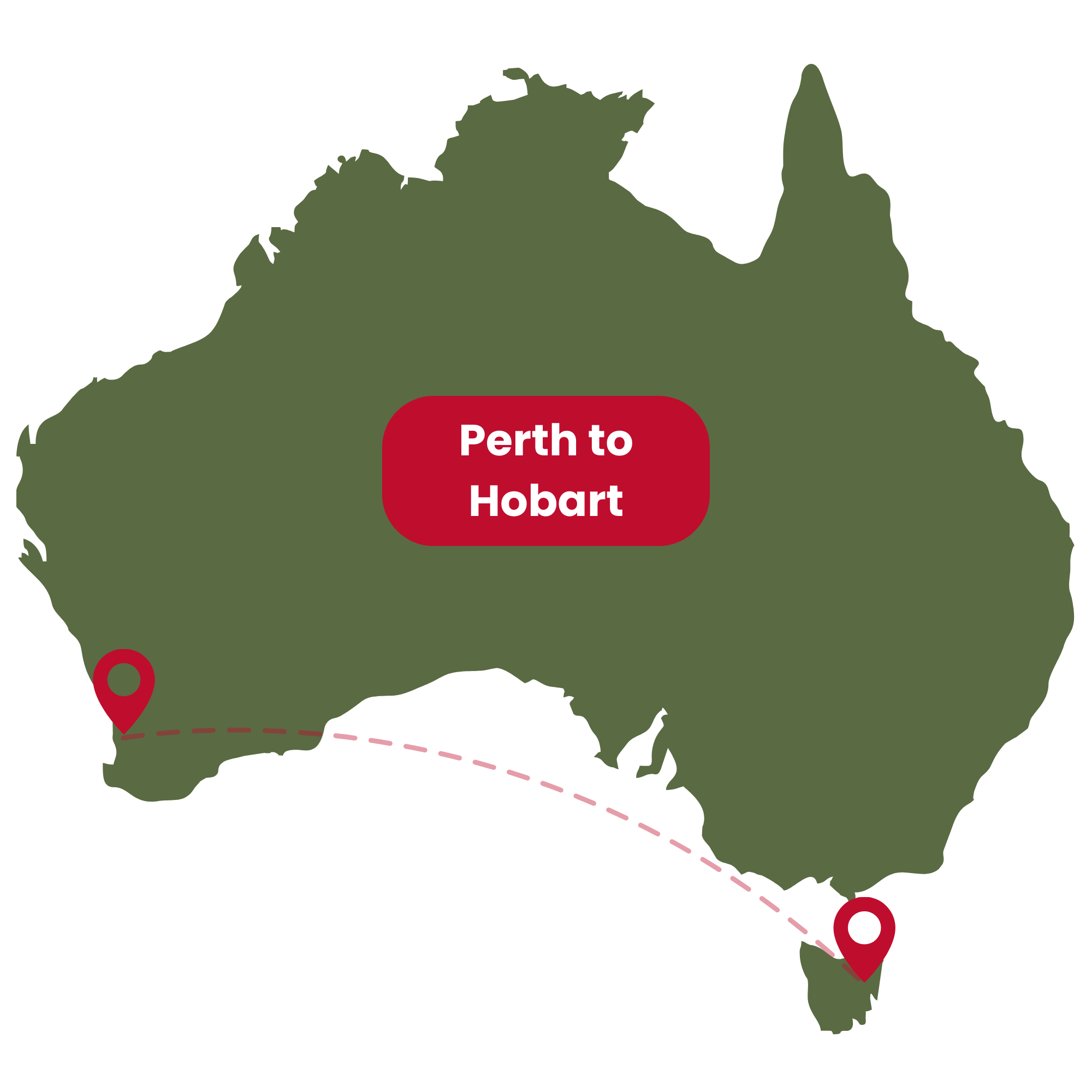 Perth to Hobart repatriation map.