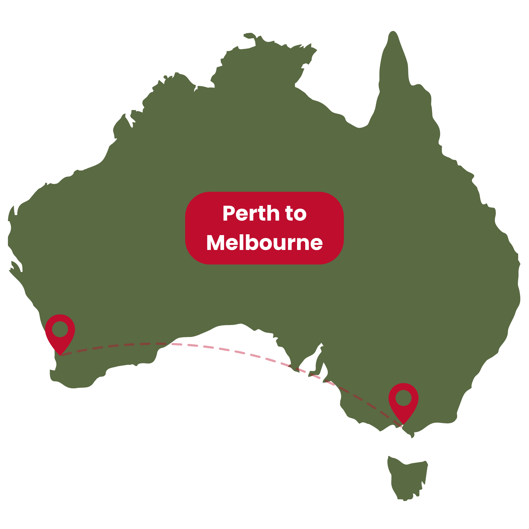 Perth to Melbourne repatriation map.